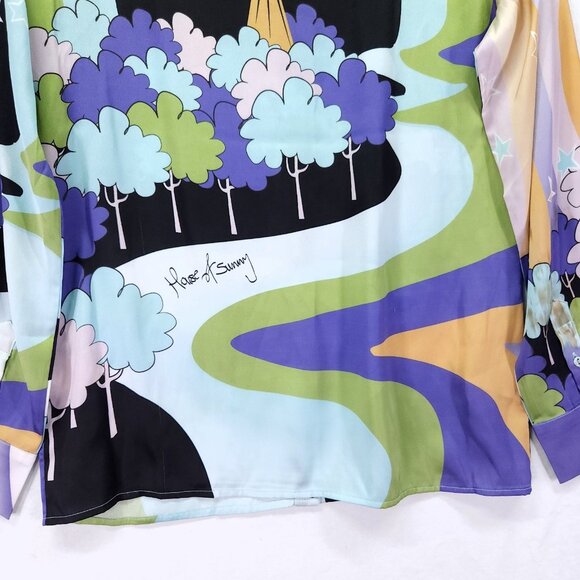 House Of Sunny Nice To Meet You Shirt Womens Size 2 Satin Graphic Button Front - Picture 7 of 16